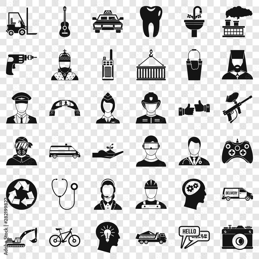 Poster human resource icons set. simple style of 36 human resource vector icons for web for any design