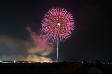 fireworks over the river in Ishikawa Japan
