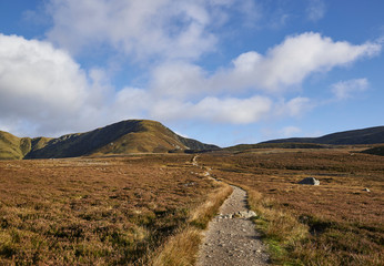 Looking up the Mountain Path towards Green Hill and Loch Brandy in Glen Clova, in the Angus Glens of Scotland.
