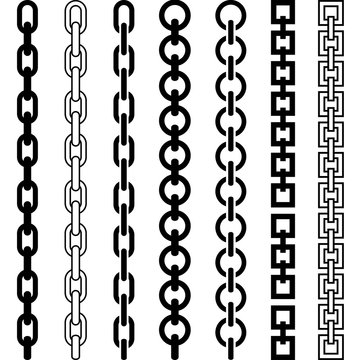 Vector illustration of chain pattern set of braided ropes in black and white color