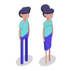 Color vector illustration of a man and a woman in isometry isolated from the background. Isometric view of a business man and a business woman standing on a white background