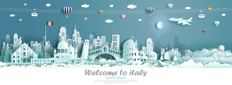 Vector illustration tour Italy architecture famous landmarks of europe.