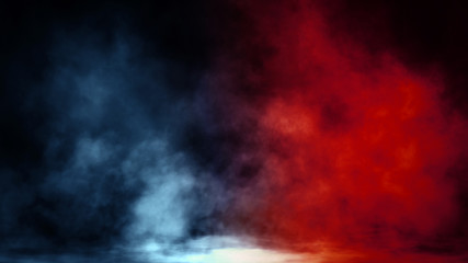 Abstract blue and red smoke steam moves on a background . The concept of aromatherapy.