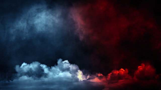 Abstract blue and red smoke steam moves on a background . The concept of aromatherapy.