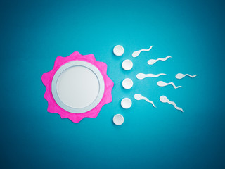 contraception - contraceptive, egg cell and sperms - concept of sexual act