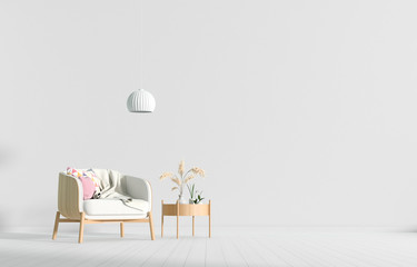 Empty wall in Scandinavian style interior with armchair. Minimalist interior design. 3D illustration. © Salih