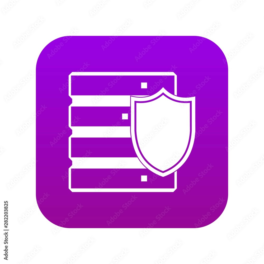 Poster database with shield icon digital purple for any design isolated on white vector illustration