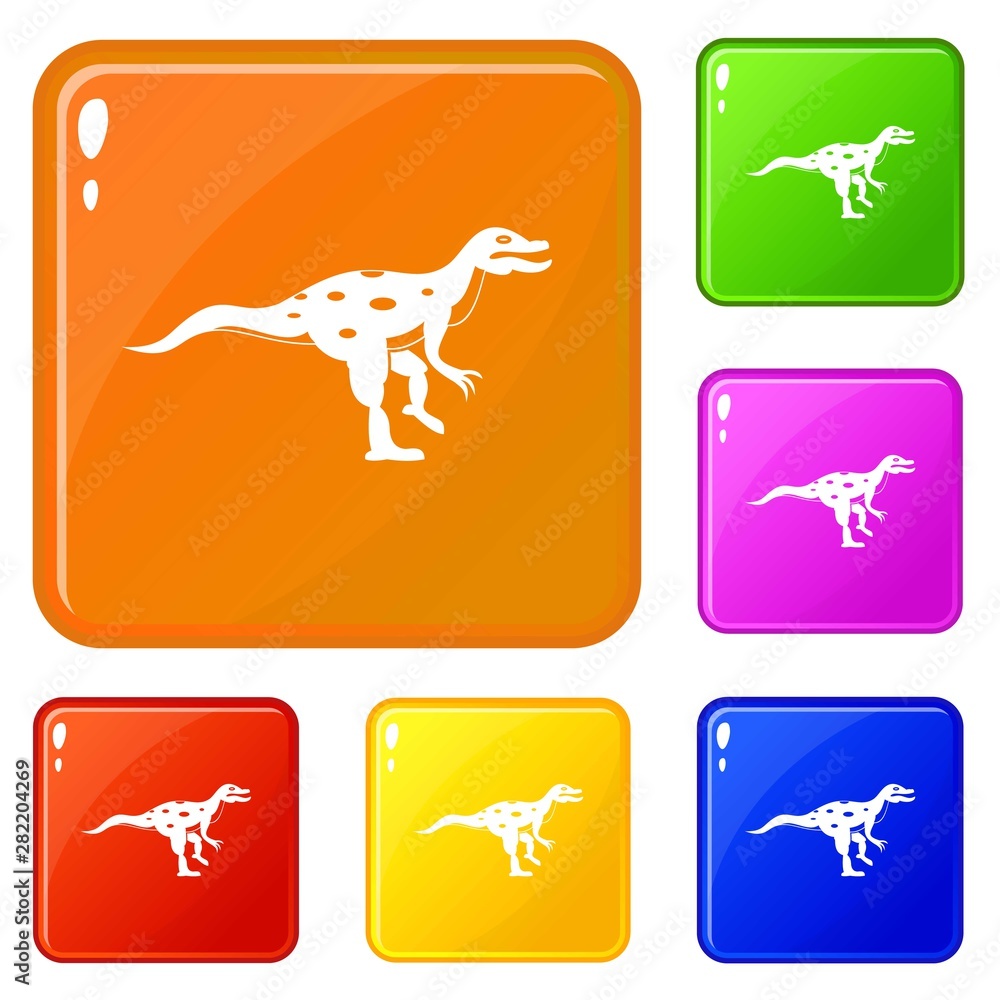 Poster ornithopod dinosaur icons set collection vector 6 color isolated on white background