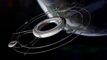 space station in orbit of planet Earth © dottedyeti