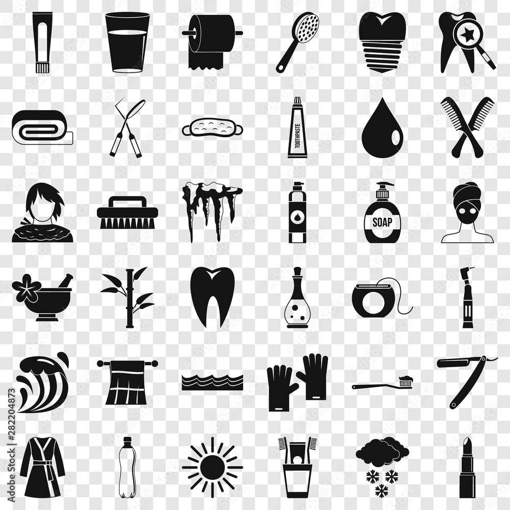 Poster tooth icons set. simple style of 36 tooth vector icons for web for any design