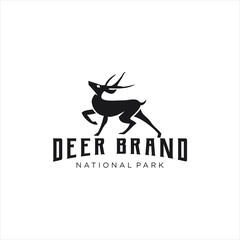 Deer Logo silhouette Retro Hipster Vintage template. Horns, antelopes, elk, moose, Cervinae,muntjac, fallow deer, chital, Capreolinae, reindeer, chevrotains, Ruminantia Logo Design Illustration. © blueberry 99d