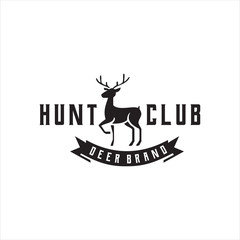 Deer Logo silhouette Retro Hipster Vintage template. Horns, antelopes, elk, moose, Cervinae,muntjac, fallow deer, chital, Capreolinae, reindeer, chevrotains, Ruminantia Logo Design Illustration. © blueberry 99d