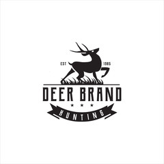 Deer Logo silhouette Retro Hipster Vintage template. Horns, antelopes, elk, moose, Cervinae,muntjac, fallow deer, chital, Capreolinae, reindeer, chevrotains, Ruminantia Logo Design Illustration.