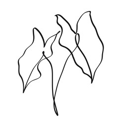 Fototapeta premium Tropical leaves line drawing art. Black and white art. Botanic vector illustration.