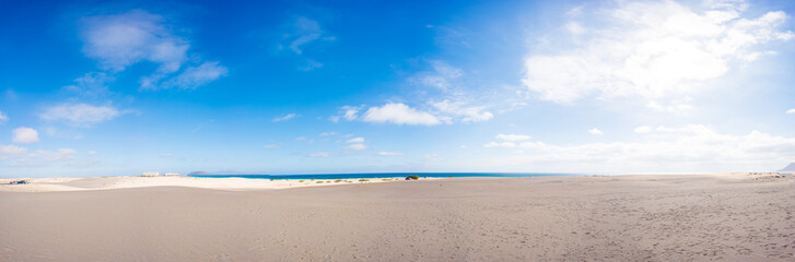 Panorama of the sandy beach on the Canary Islands