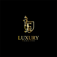 Letter E logo Wedding Design. Luxury initial E logo Icon Template. alphabet E logo boutique Gold Luxury Vintage retro	