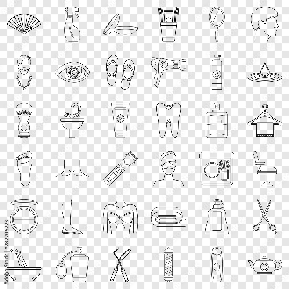 Aufkleber tooth icons set. outline style of 36 tooth vector icons for web for any design