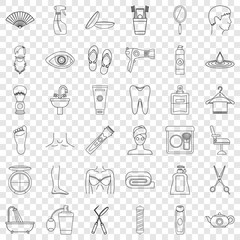 Tooth icons set. Outline style of 36 tooth vector icons for web for any design