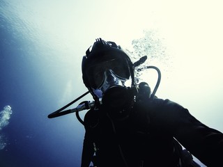 High end underwater mask on diver
