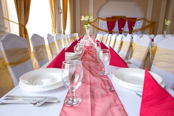 Plates and dishes on dining table