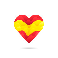 National flag of Spain in heart sign love icon vector design. Abstract liquid gradient hearth symbol colorful design.
