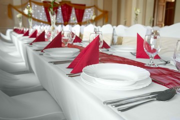 Plates and dishes on dining table