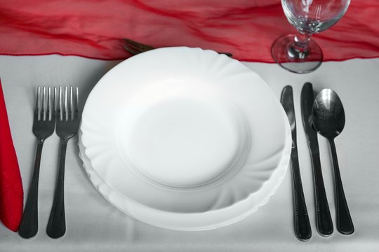 Plates and dishes on dining table
