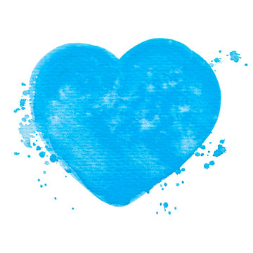 Vector Blue Heart Watercolor Paint Texture Isolated On White For Your Design