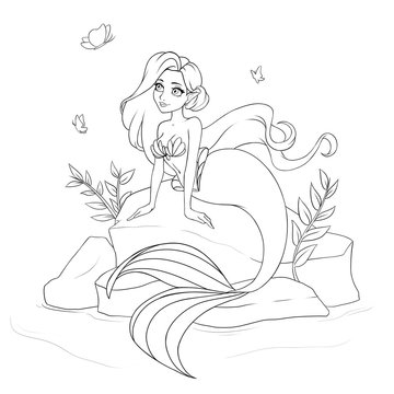 Beautiful Mermaid Coloring Page for Kids Stock Vector Image & Art - Alamy