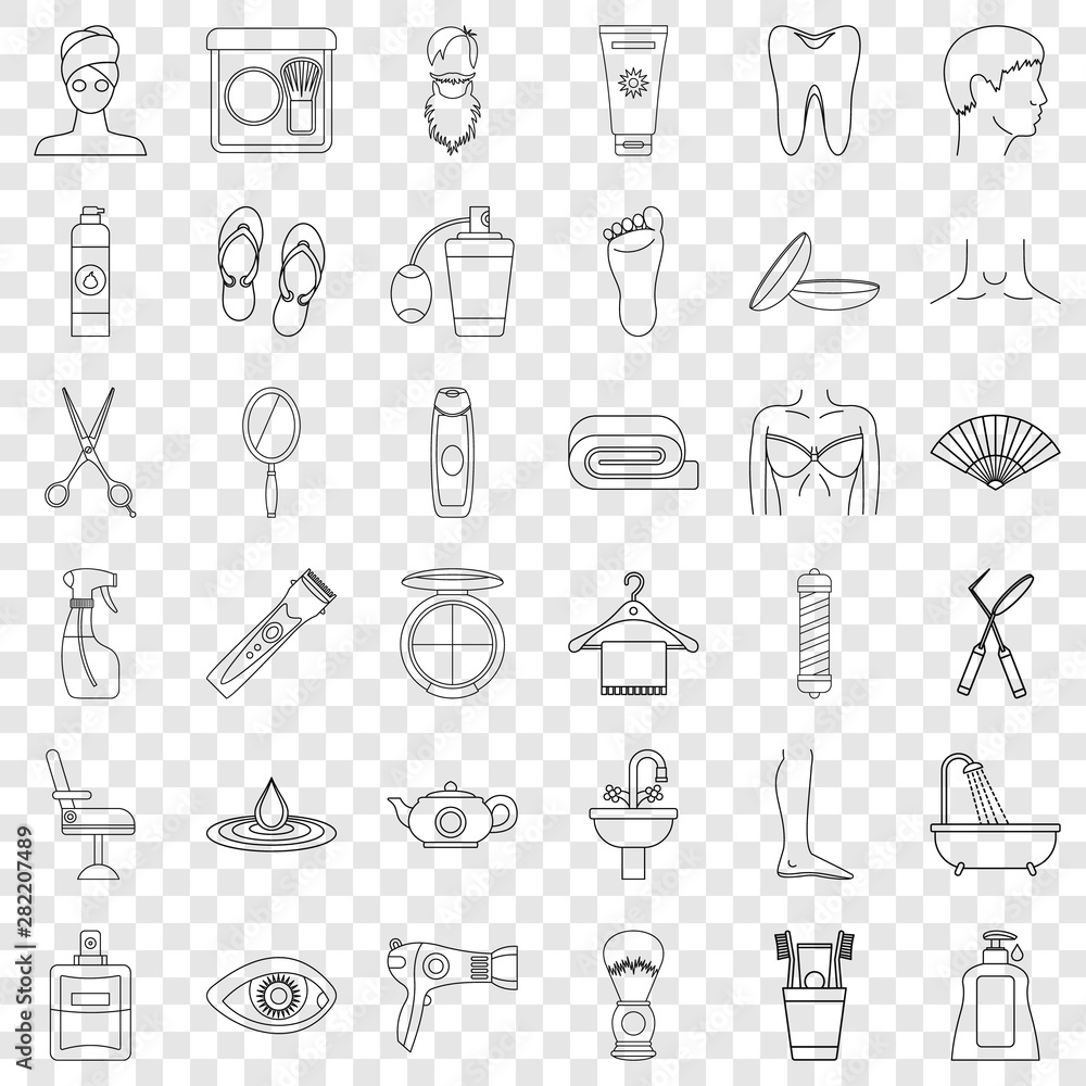 Poster cleaning icons set. outline style of 36 cleaning vector icons for web for any design