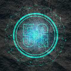 Mobile gadgets technology relative image. Circle frame with 5G Network Symbol. Connected lines with dots