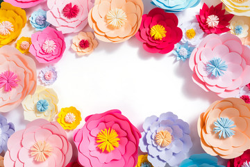 Colorful handmade paper flowers background