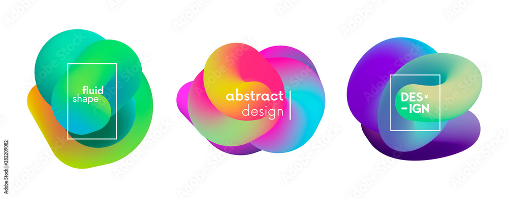 Poster fluid gradient mesh shapes. abstract trendy web elements with title.