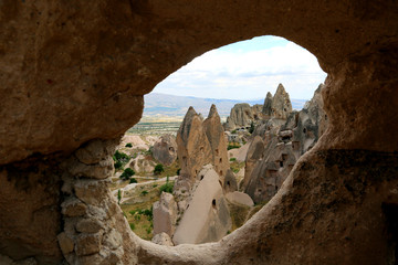 Beautiful panoramic view of pink valley  in Cappadocia. Free lifestyle. Cappadocia region of Turkey, Asia. Traveling concept background.