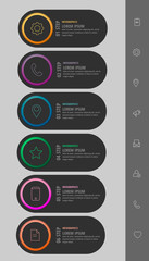 Vector infographic black template circles for six paper label, diagram, graph, presentation. Business concept with 6 options. Blank space for content, step for step, timeline, workflow, marketing
