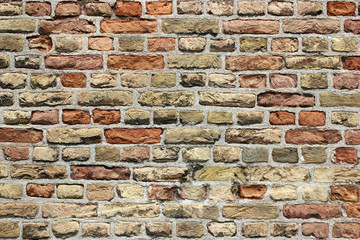 Light colored dirty old weathered brickwork wall background texture