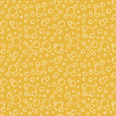 Bubbles vector seamless pattern with flat line icons. Yellow white color beer texture. Fizzy water background, abstract soda wallpaper