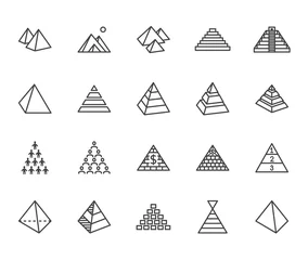 Foto op Canvas Pyramid flat line icon set. Egyptian monument, abstract process infographic, ponzi scheme, network marketing, leader concept vector illustrations, outline signs. Pixel perfect 64x64. Editable Strokes © nadiinko