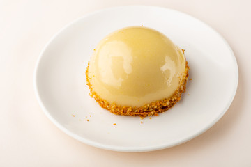 One dessert on white plate