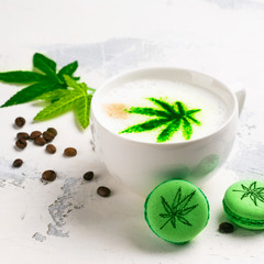 CBD flavored coffee and macarons