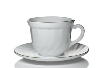 White empty Cup and saucer isolated on white background.