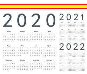 Set of Spanish 2020, 2021, 2022 year vector calendars