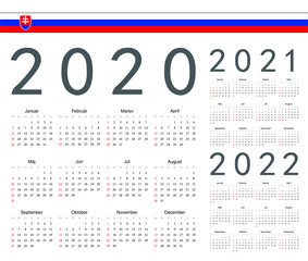 Set of Slovak 2020, 2021, 2022 year vector calendars