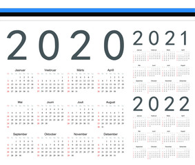 Set of Estonian 2020, 2021, 2022 year vector calendars