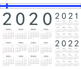 Set of Finnish 2020, 2021, 2022 year vector calendars