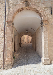 Obraz premium Nocera Umbra (Italy) - A little charming stone medieval city on the hill, with suggestive alley and square, in province of Perugia. Here a view of historical center.