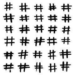 Fototapeta premium Set of different hand drawn hashtag. Hash tag backdrop.