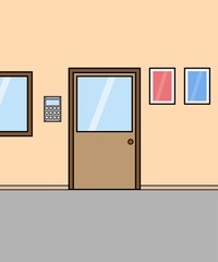 Vector illustration of room template with door and window, interior background