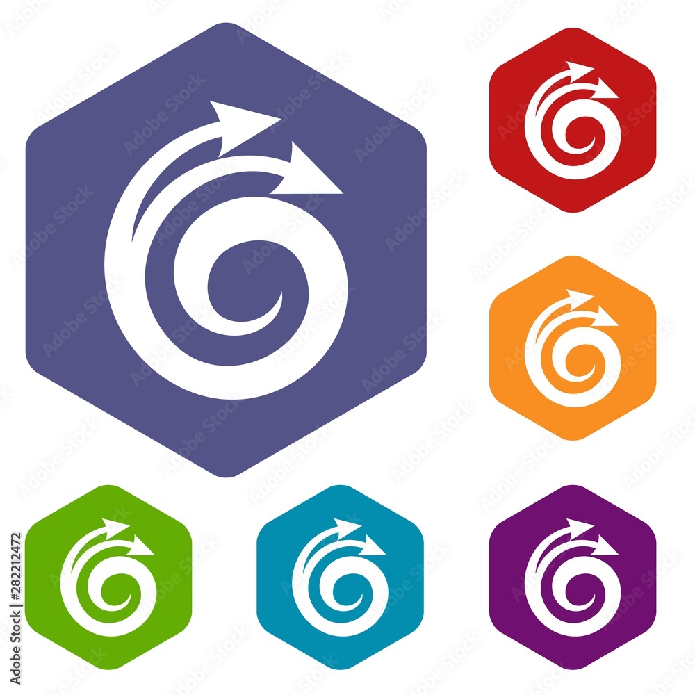 Poster spiral arrow, design element icon in simple style isolated on white background