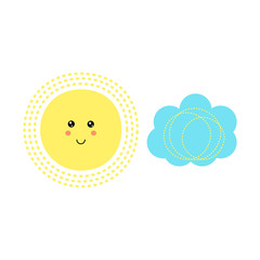 Cute sun with cloud. Ideal for cards for kids, posters, invitation.